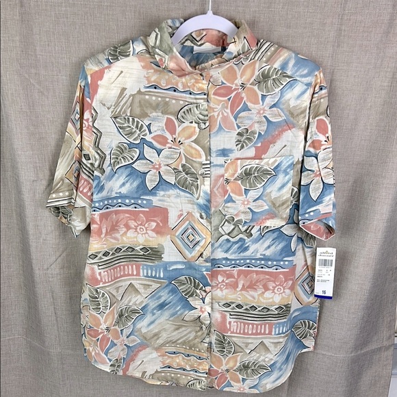 Alfred Dunner Vintage New Women’s 16 Button Up Short Sleeve Hawaiian Floral Top - Picture 1 of 6